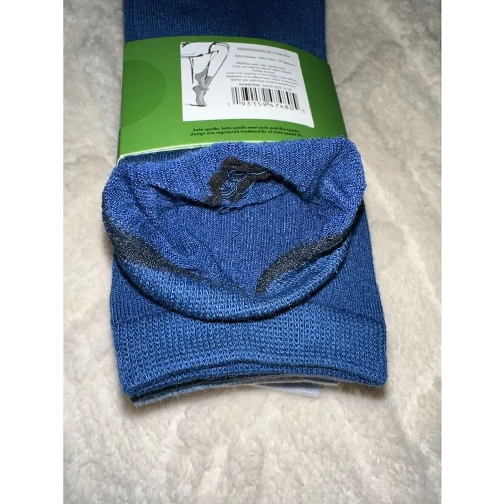 kate spade 6 pack Shades of Blue Solid Ribbed Cotton Blend Crew Dress Socks